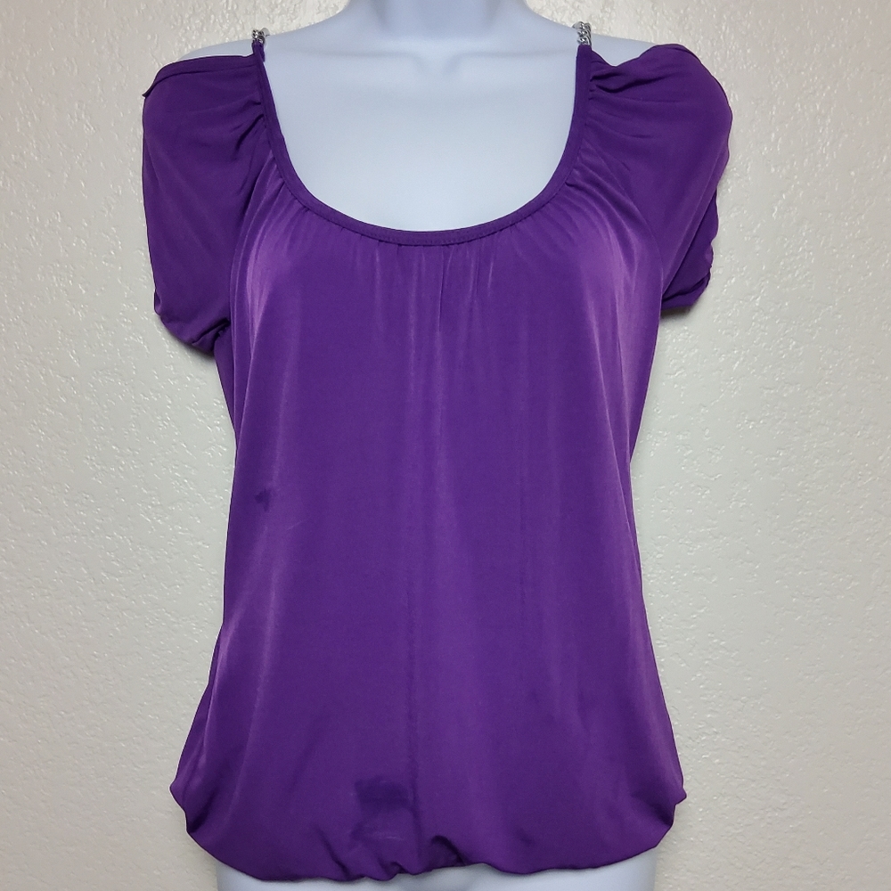 Sixteen Stretch Purple Chain Strap Cap Sleeve Blou